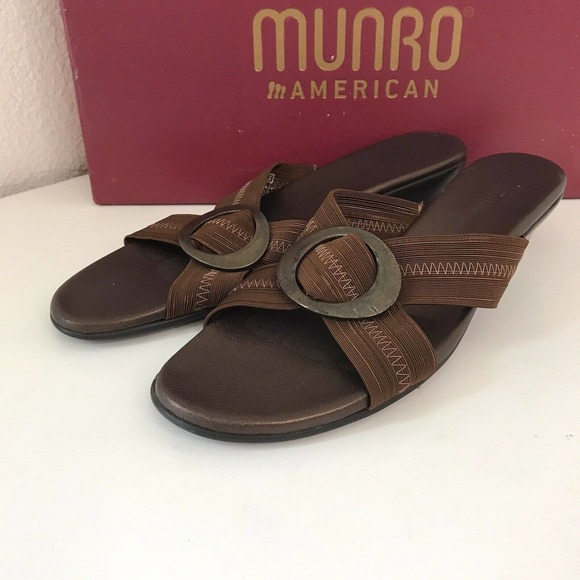 munro jamie copper fabric slip on heeled sandals size 8.5 N Worn Once (8) - Picture 1 of 6